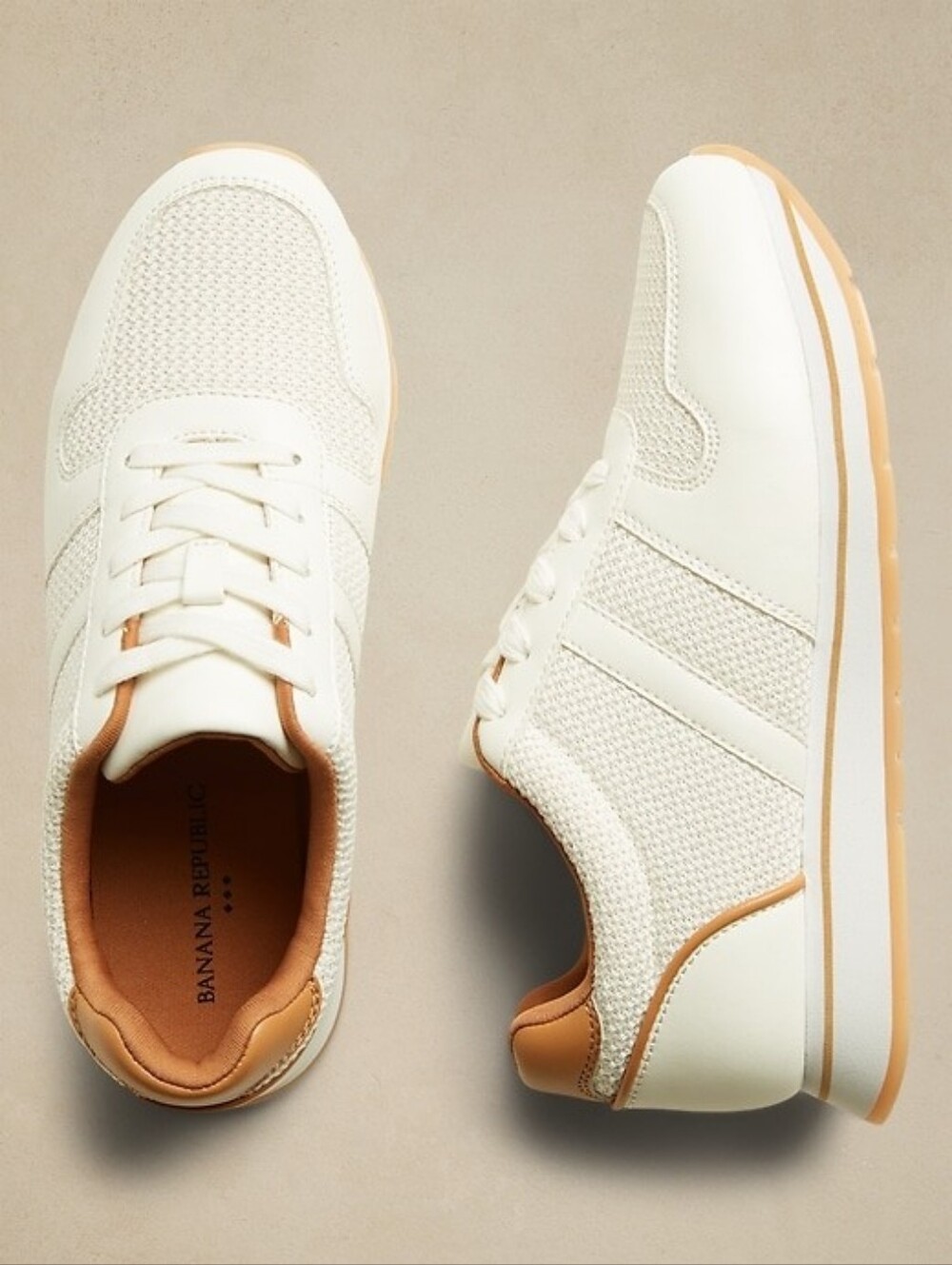 BANANA REPUBLIC FACTORY White Knit Sneakers with Tan Trim - 7.5